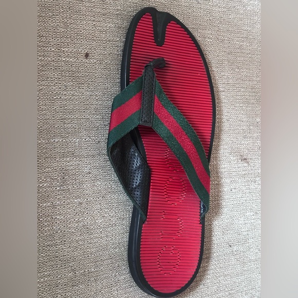 Gucci Gucci Web Green Red Thong Strap Men’ Rubber Sandals Size 10 G 11 US - Picture 9 of 11